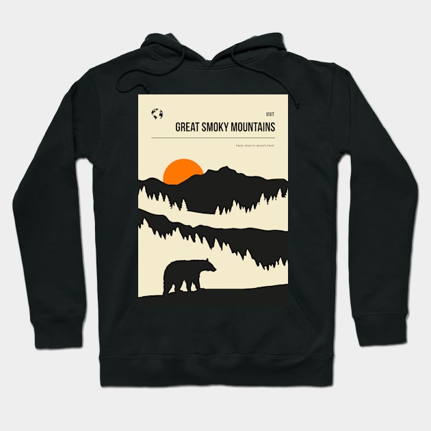 Great Smoky Mountains Vintage Minimal Retro Travel Art Hoodie by jornvanhezik